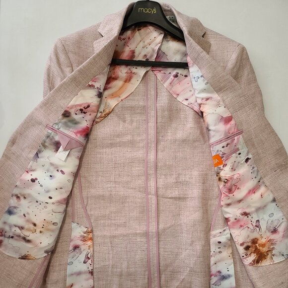 NWT Tallia Mens Slim-Fit Patterned Linen Pink Sport Lightweight Coat - Picture 5 of 6
